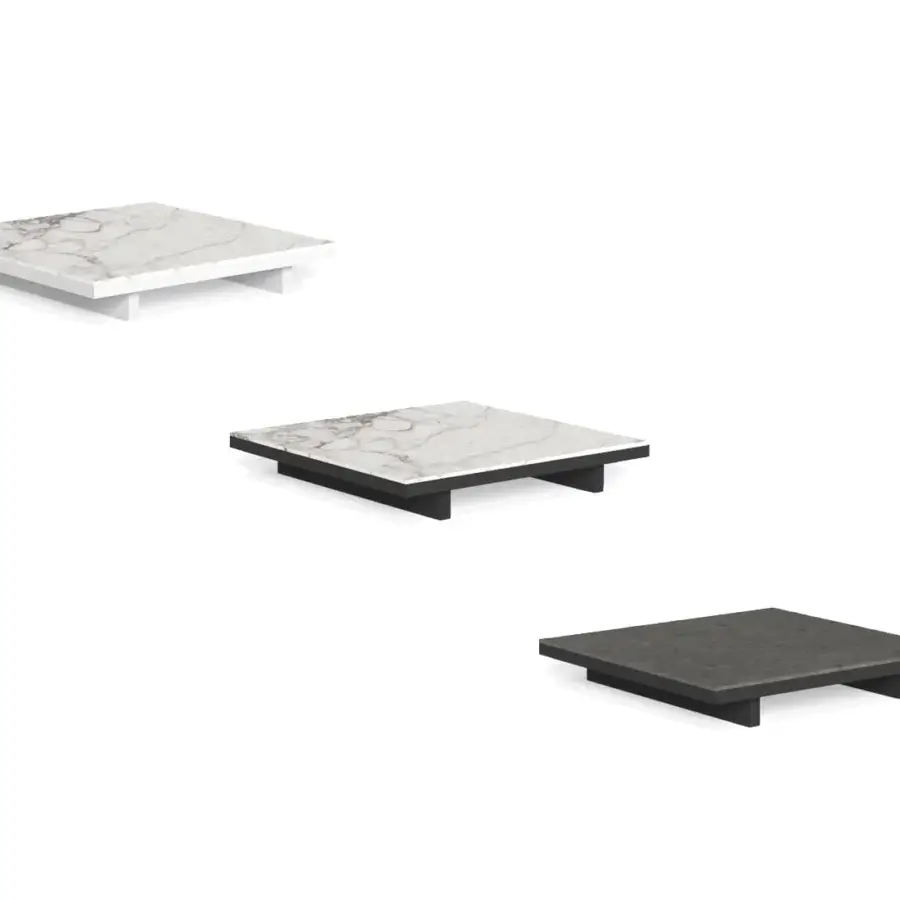Distinguished Talenti Argo Alu coffee table with square stoneware tops and aluminum structure in varied finishes