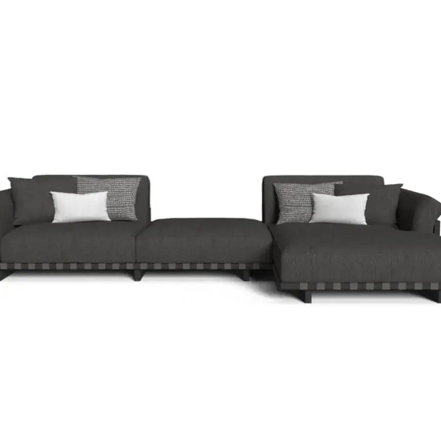 Innovative Talenti Argo Alu sectional with graphite powder coated aluminum and woven elastic straps in dark gray hues