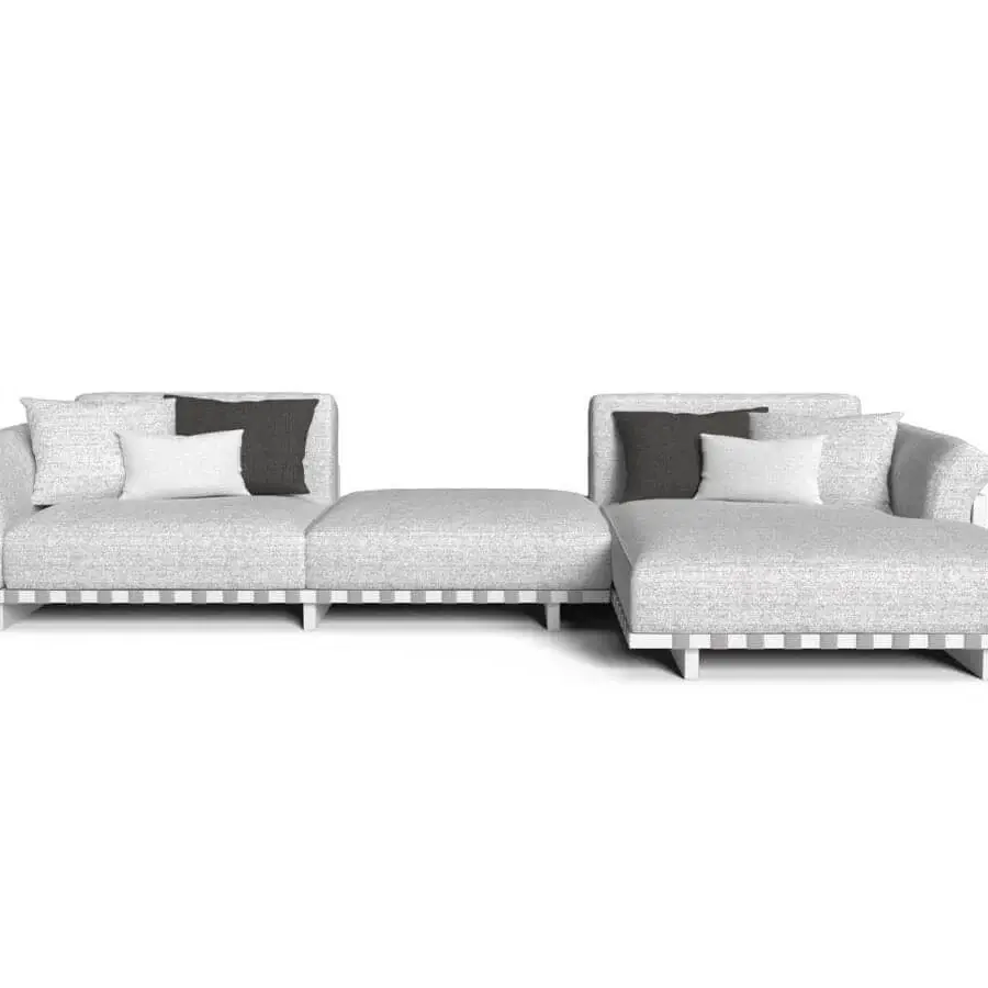 Distinguished Talenti Argo Alu sectional with white powder-coated aluminum and light gray woven elastic straps