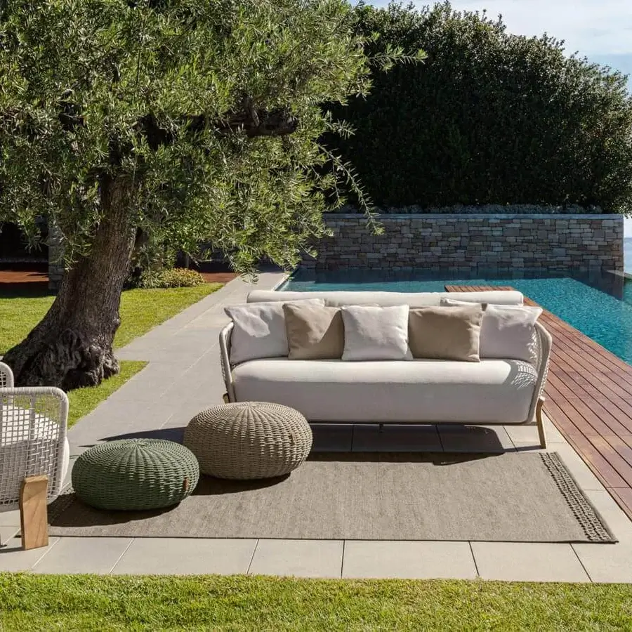 Lavish Talenti Argo Wood lounge chair with light gray rope weaving and light-toned wooden legs crafted for outdoor use