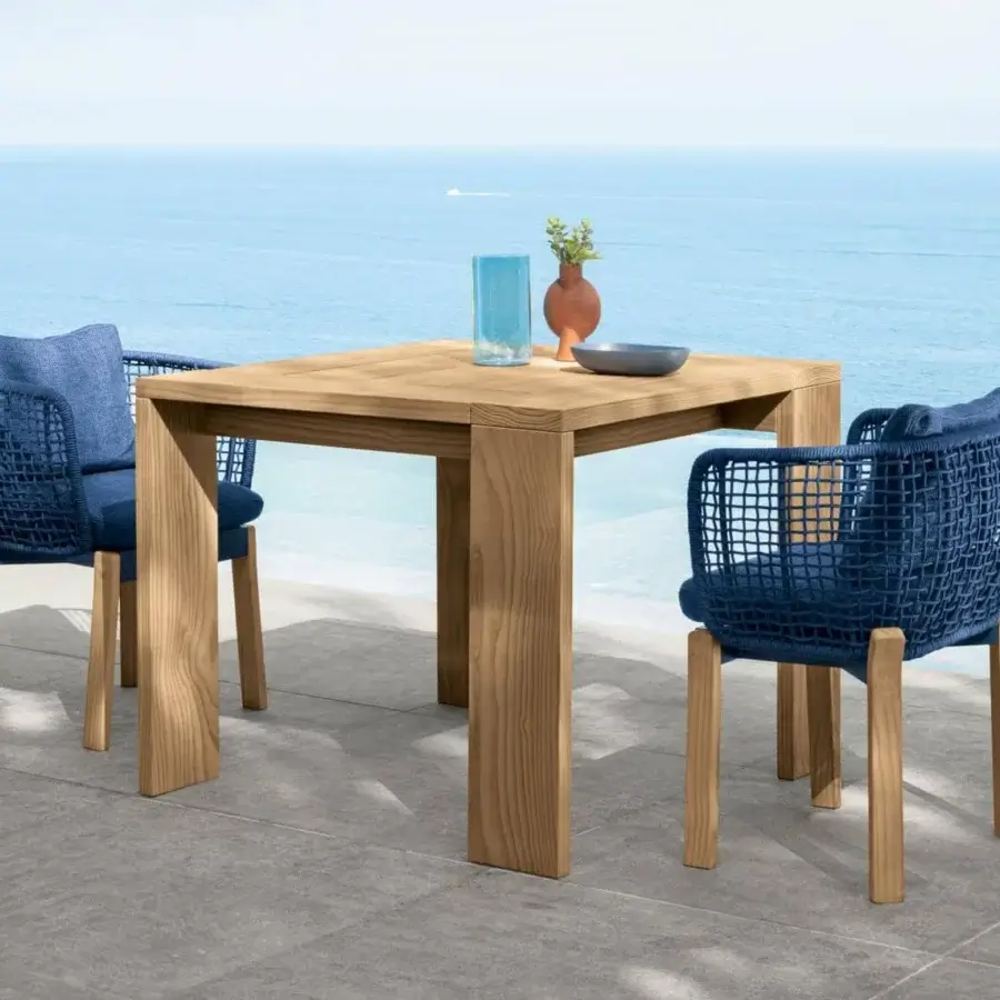 Distinguished Talenti Argo Wood armchair with cool blue nautical rope weave and matte accoya wood legs