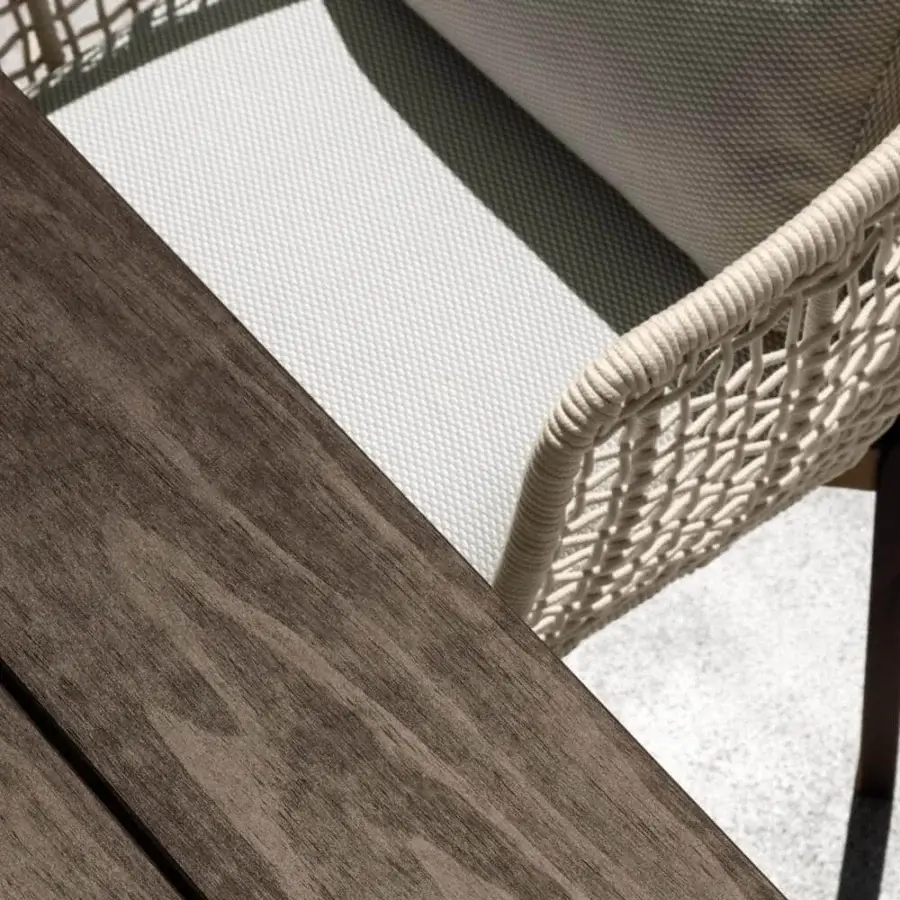 Distinguished Talenti Argo Wood table crafted in dark brown accoya wood with a visible grain and matte finish
