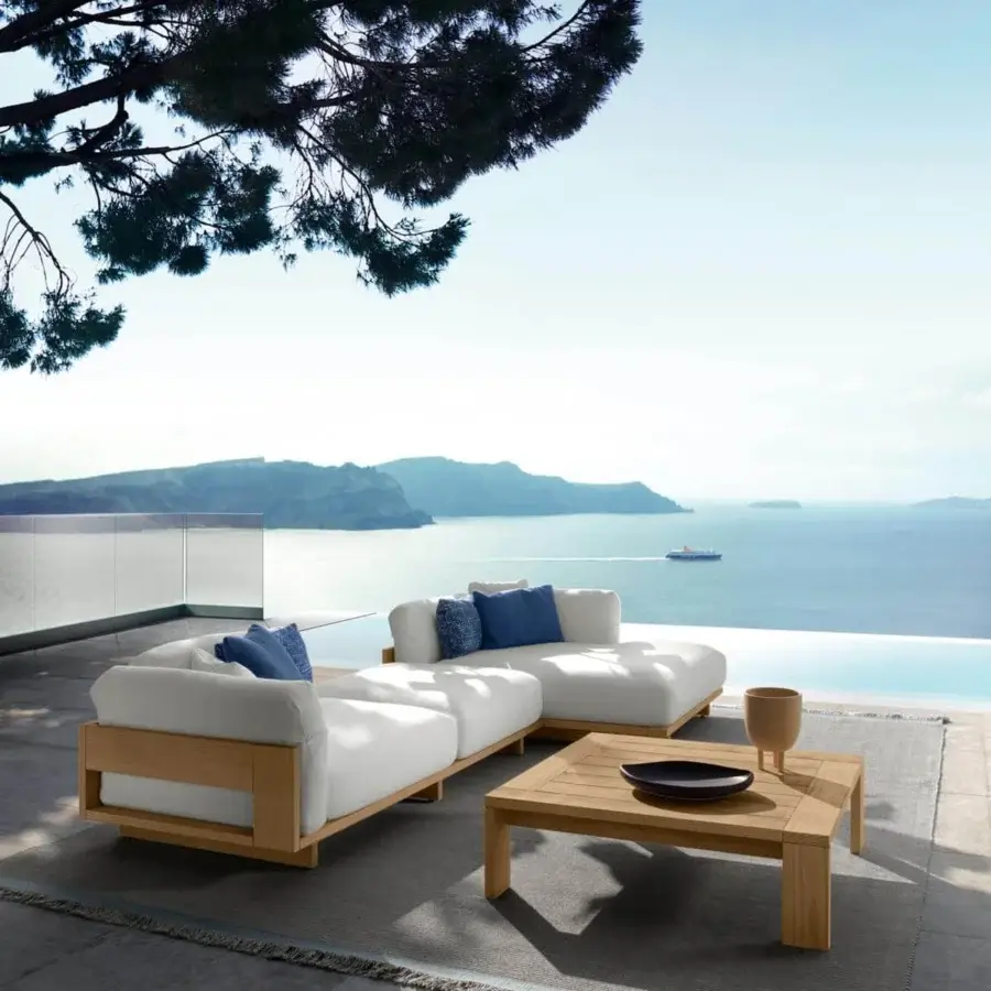 Sophisticated Talenti Argo Wood coffee table crafted in light brown matte accoya wood with linearly arranged planks