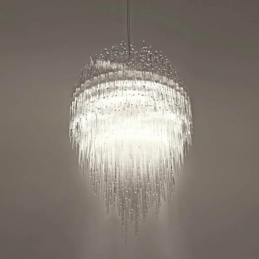 Exceptional Terzani Iceberg suspension lamp crafted in light-colored plexiglass with a glossy finish
