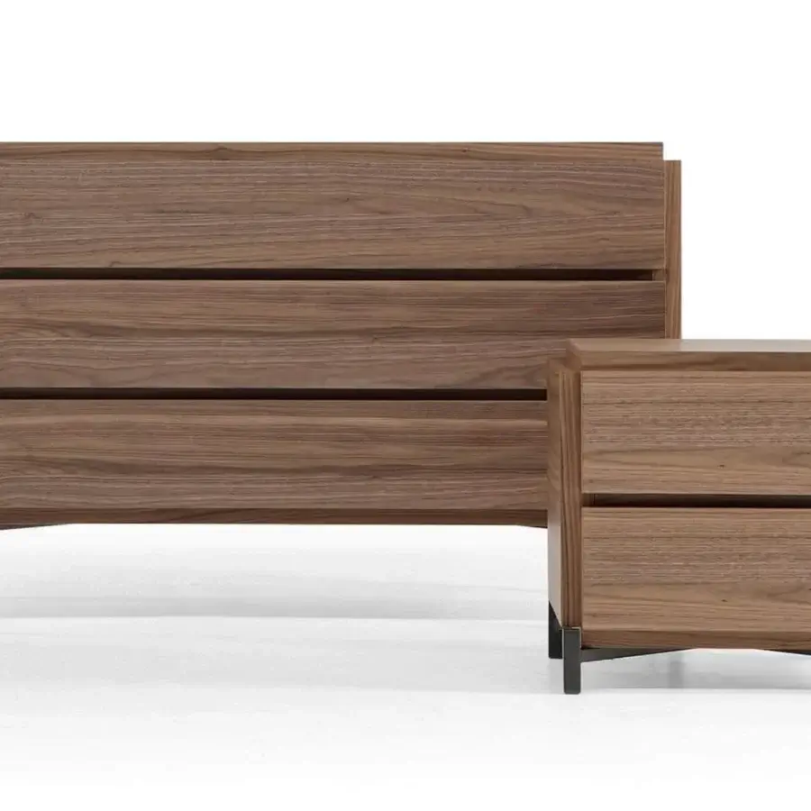 Exclusive Bonaldo Groove dresser with walnut canaletto veneered wooden modules, sleek black metal base and medium brown finish