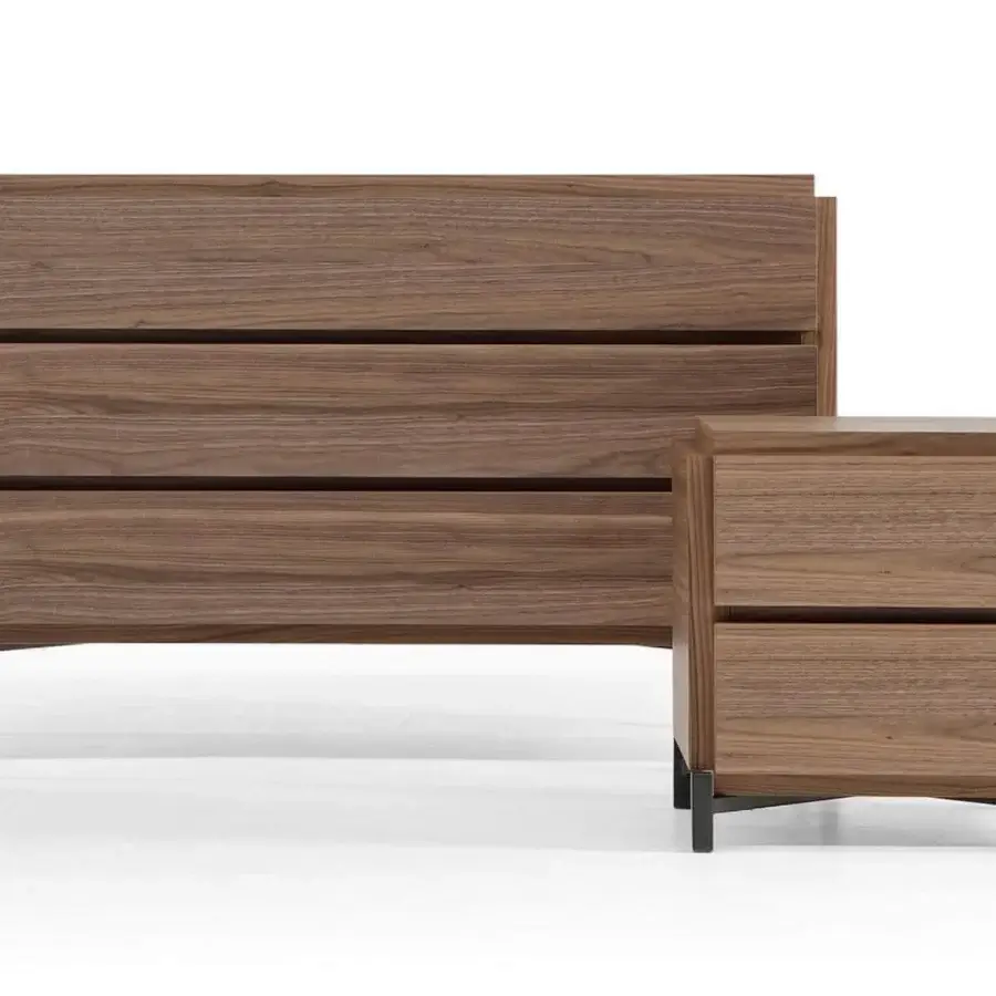 Distinguished Bonaldo Groove nightstand with canaletto veneered wood modules and sleek metal base in a medium-toned brown finish
