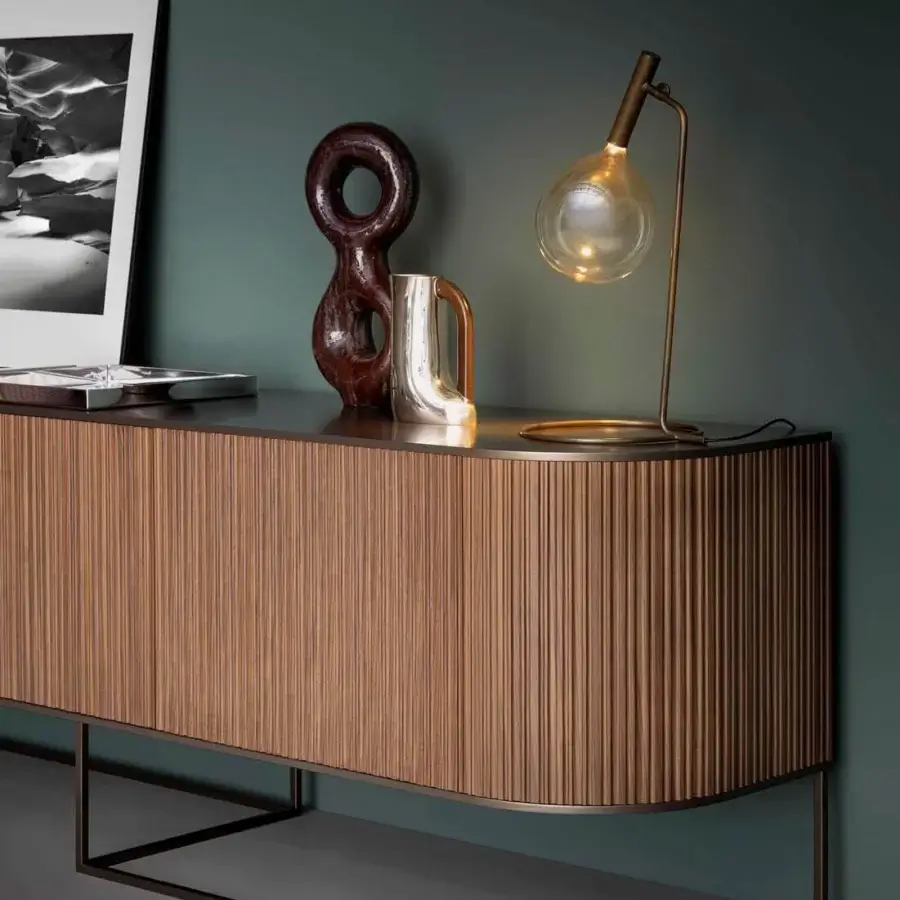 Refined Bonaldo Dune sideboard with Canaletto walnut door fronts and bronze metal base exhibiting a lacquered wood structure