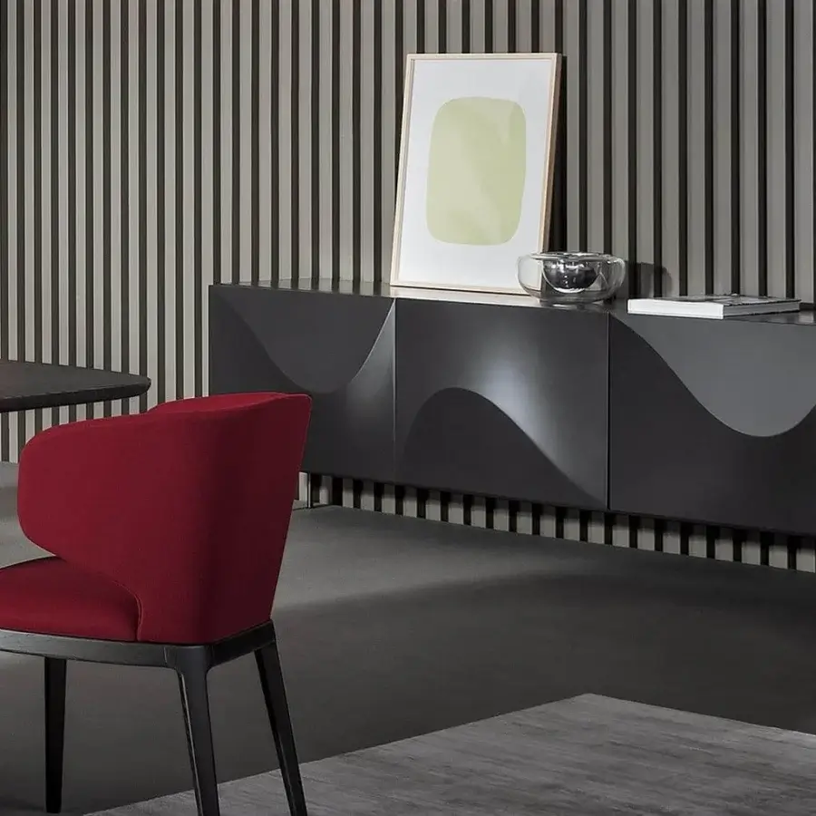 Distinguished Bonaldo Vertigo sideboard with lead lacquered wood and polyurethane doors in a dark gray finish