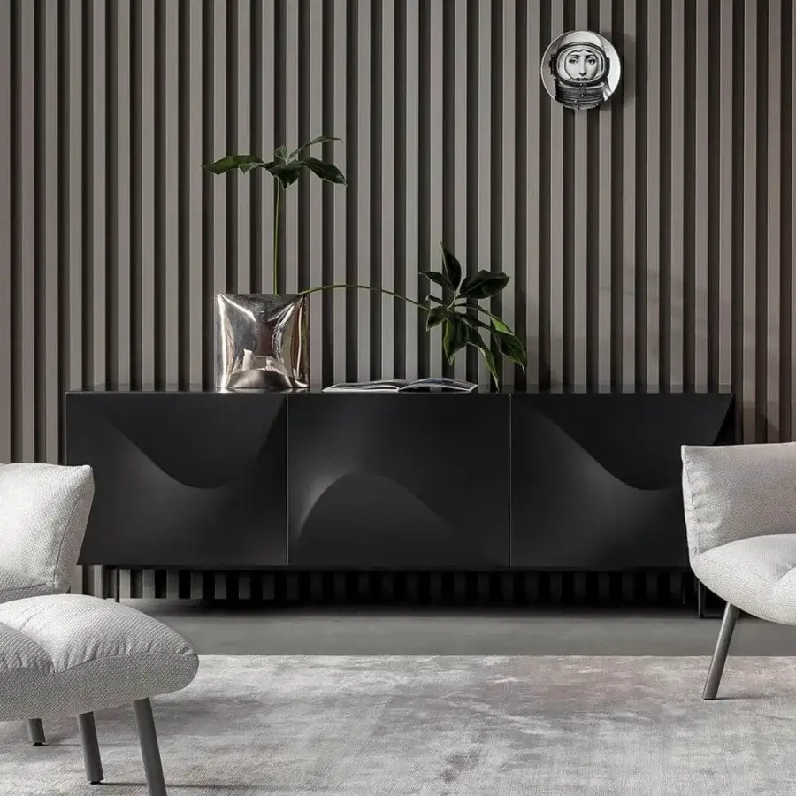 Exclusive Bonaldo Vertigo sideboard crafted with lead lacquered wood and structural polyurethane doors in matte finish