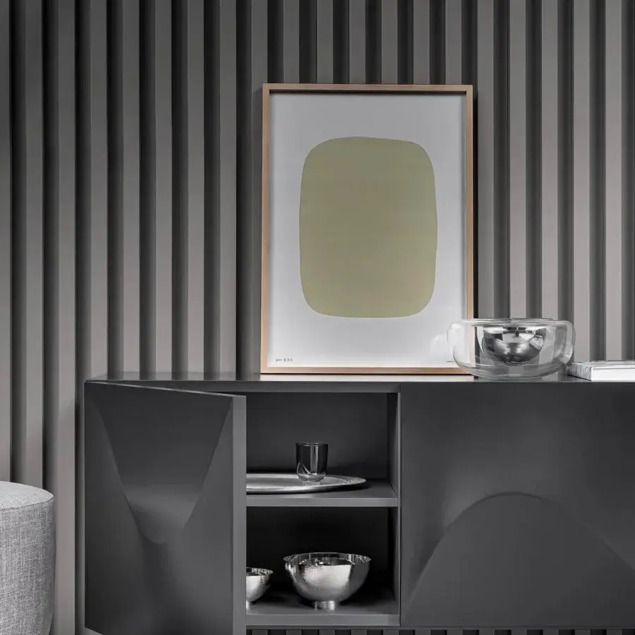Superior Bonaldo Vertigo sideboard built with lead lacquered wood and polyurethane doors in matte dark gray finish