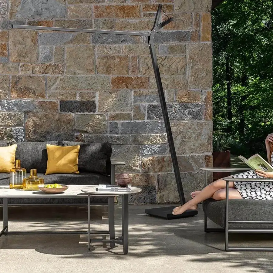 Exceptional Talenti Riviera coffee table with light stoneware top and sleek dark gray aluminum base
