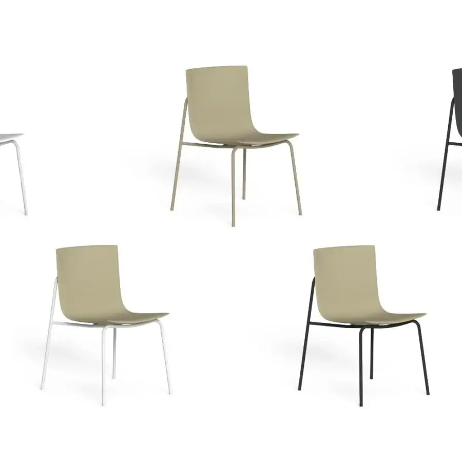 Distinguished Talenti Malè chair with wide polyurethane seat and sleek curved silhouette in matte white steel construction