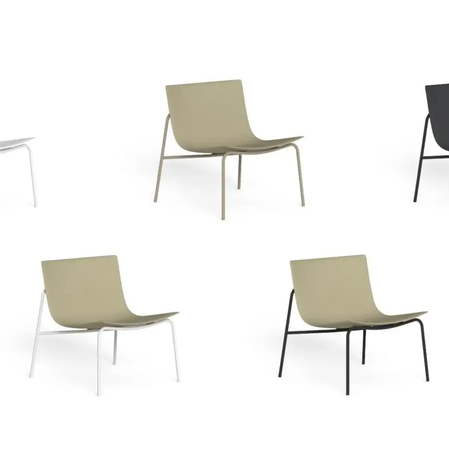 Innovative Talenti Malè lounge chair in black with a curved polyurethane seat and weather-resistant steel structure crafted in Italy