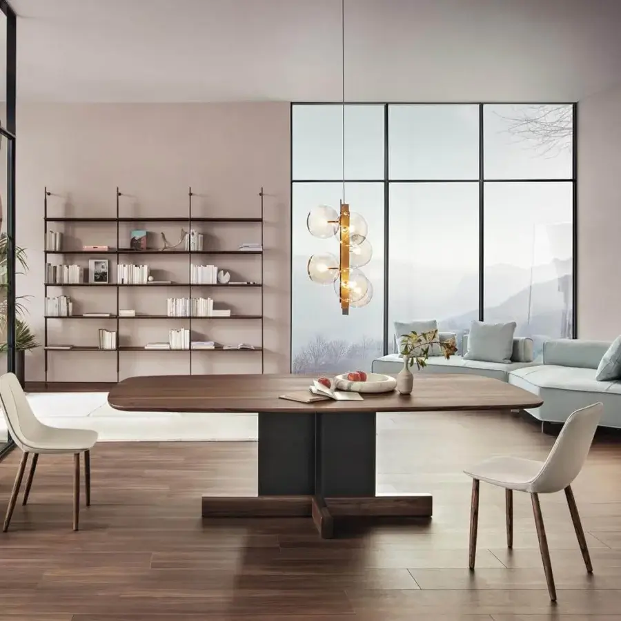 Distinguished Bonaldo Bon Ton suspension lamp with transparent amber-tinted glass globes and brushed nickel finish