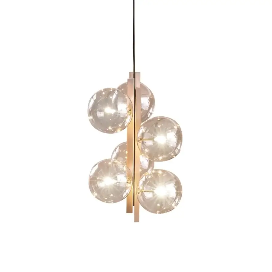Superior Bonaldo Bon Ton suspension lamp with clustered transparent glass globes and brushed nickel metal support