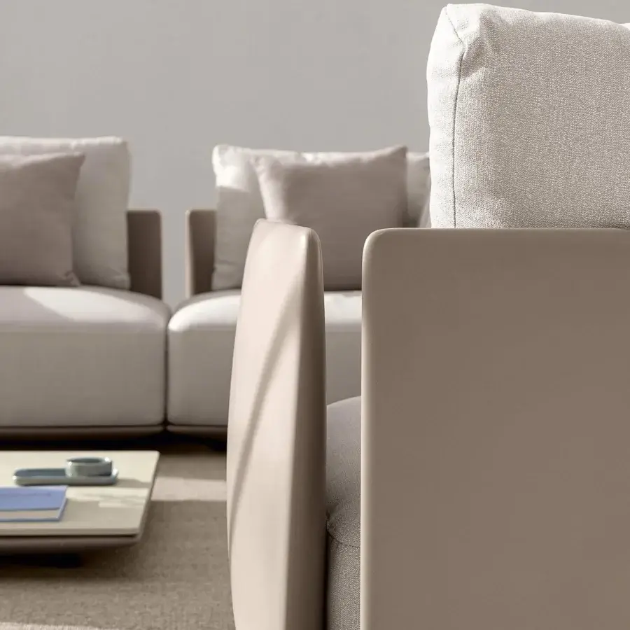 Distinguished Talenti Malè coffee table crafted in sand limestone and durable polyethylene with a smooth matte finish