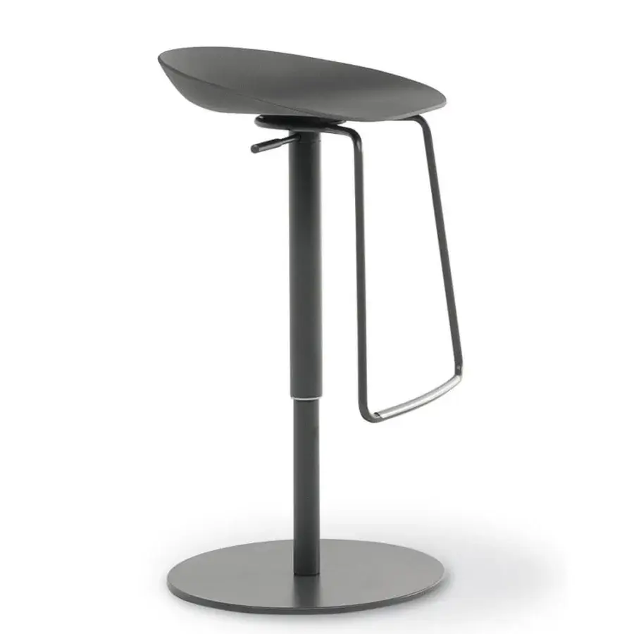 Distinguished Bonaldo Tab stool with dark gray polypropylene seat, smooth back and curved footrest built with a swivel base
