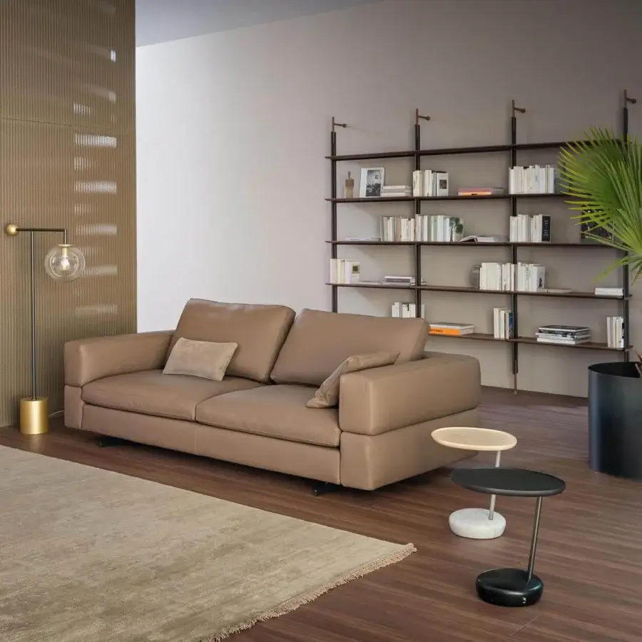 Exceptional Bonaldo Lupino side table with ash wood tabletop and solid marble base in a light color