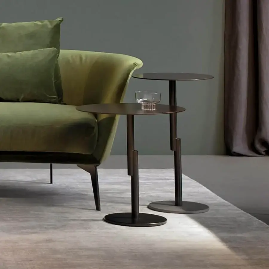 Superior Bonaldo Innesti side table crafted with metal top and base in dark brown matte finish exhibiting geometric linearity