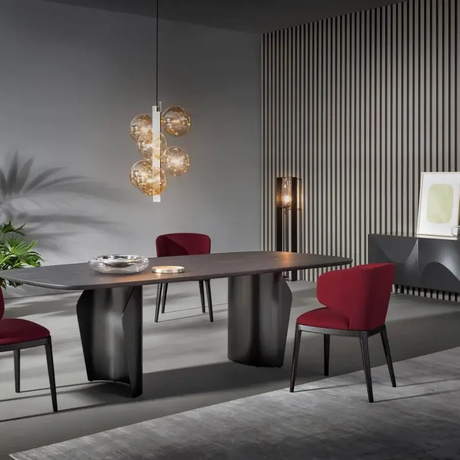 Distinguished Bonaldo Joy chair with dark wood base and vibrant red upholstered seat and backrest crafted in Italy