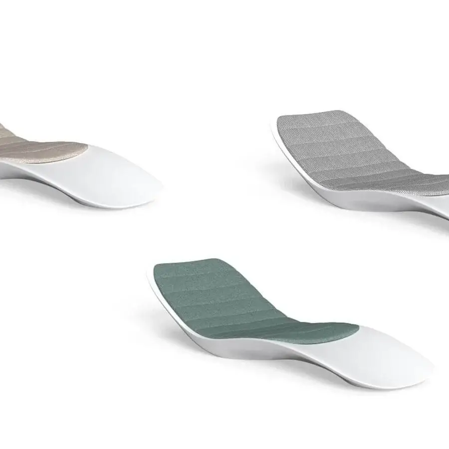 Elegant Talenti Reef lounger with cool grey ribbed textile and matte white plastic base presents balanced form