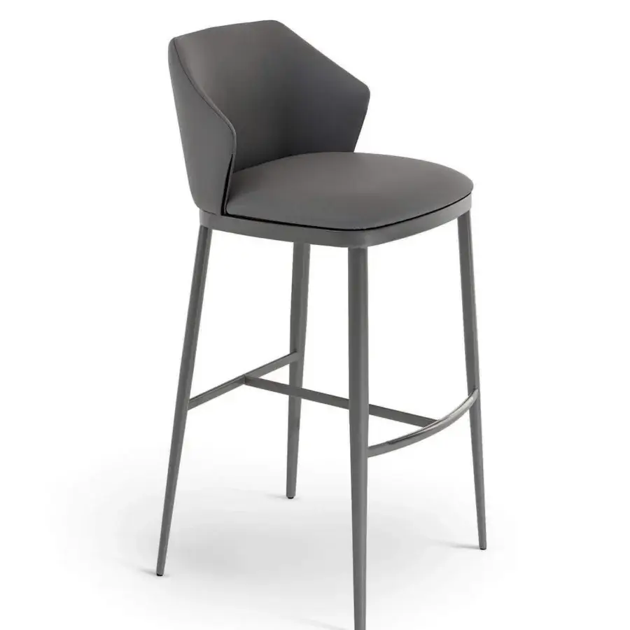 Superior Bonaldo Mida stool with curved backrest and square seat upholstered in sleek gray synthetic material with a refined gray metal base