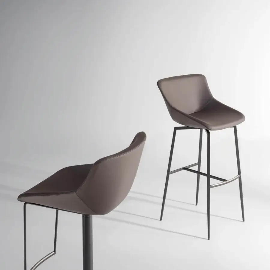 Exclusive Bonaldo Artika stool with taupe synthetic upholstery and powder-coated matte black metal base