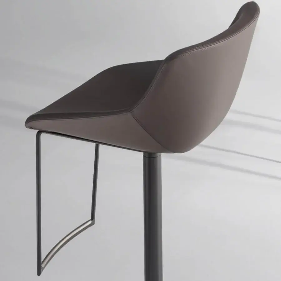 Distinguished Bonaldo Artika stool with organically shaped taupe seating and a dark-toned metal base built with a stainless steel footrest