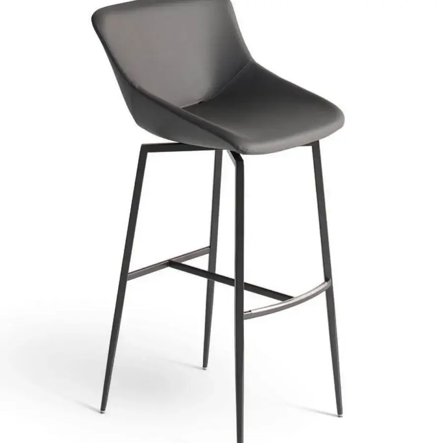 Superior Bonaldo Artika stool with dark gray upholstered seating and a stainless steel scuff plate footrest with metal base