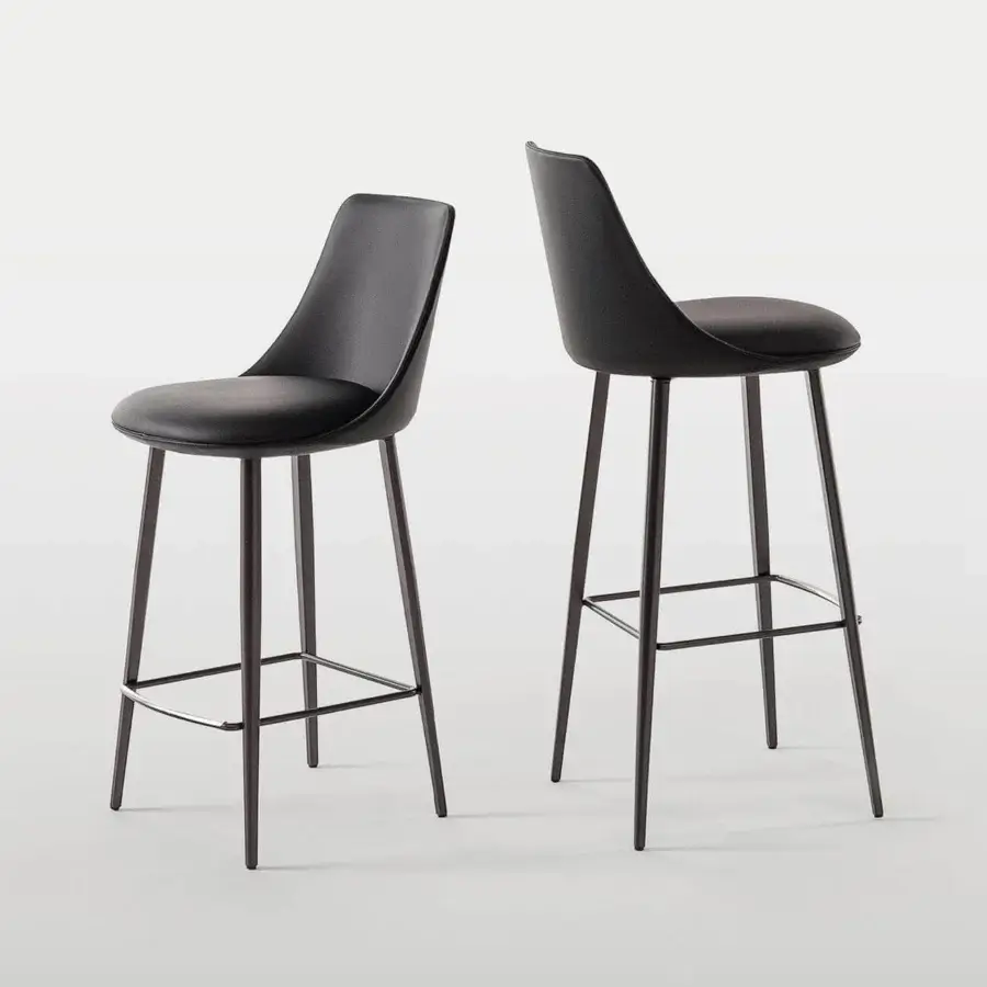 Distinguished Bonaldo Itala Too stool with dark gray synthetic upholstery and a smooth matte finish, built with a matching metal base and chrome footrest