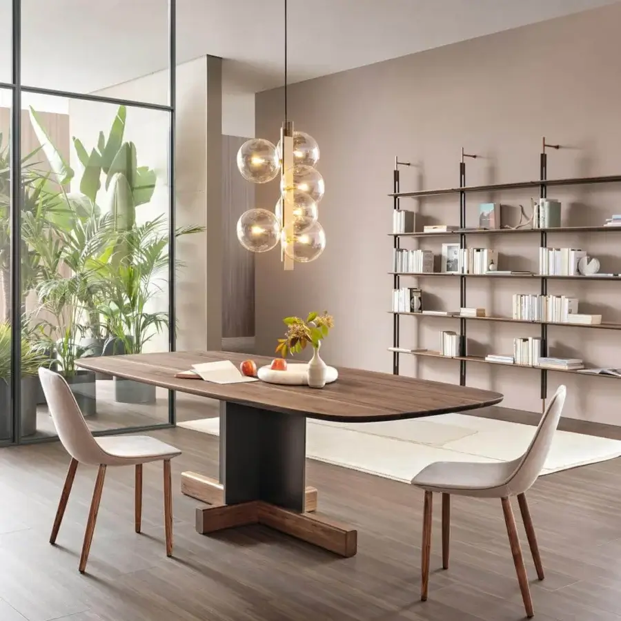 Distinguished Bonaldo Roll bookcase with lead-finished metal tubes supporting warm wood shelves in a minimalist design