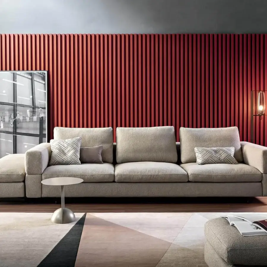 Exceptional Bonaldo Ever More sofa with light beige textile upholstery and flat matte-painted metal feet