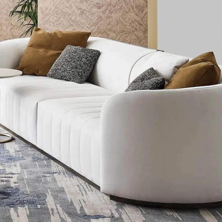 Superior Rugiano Opale side table with brushed brass base and light neutral material top in matte finish