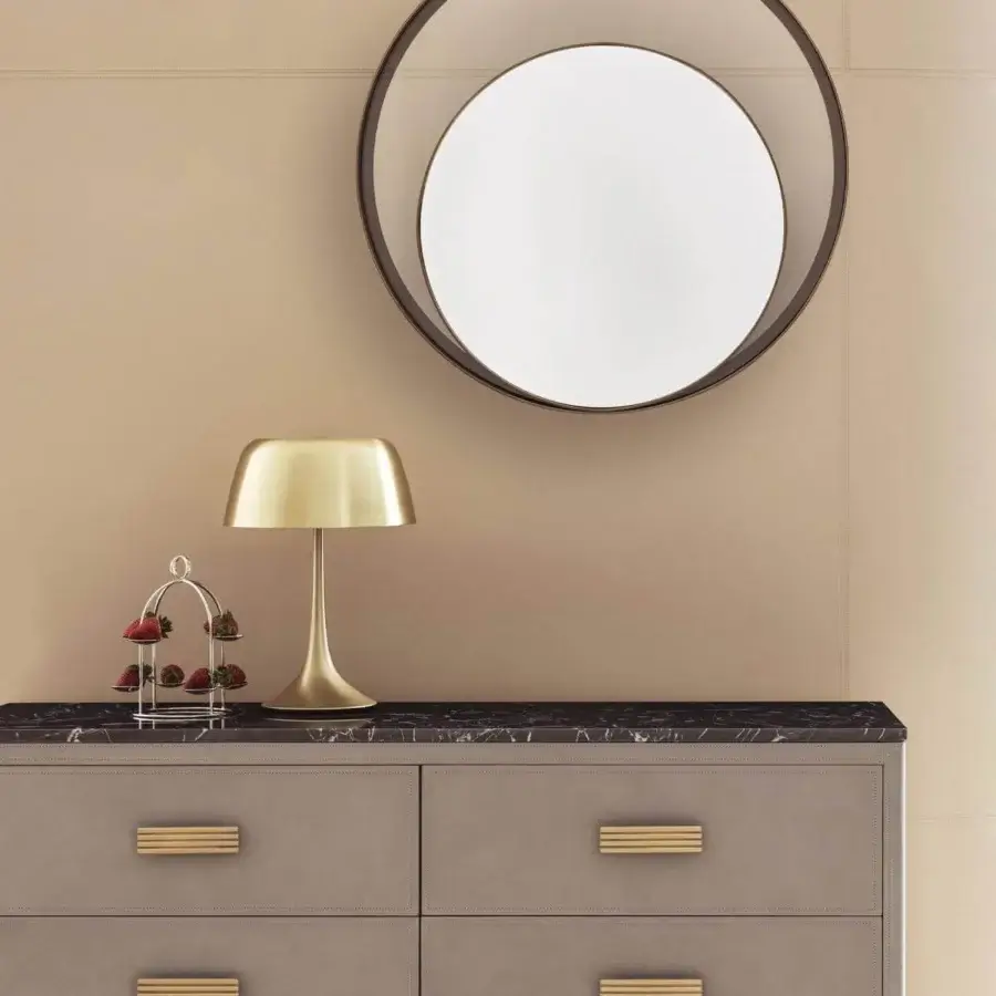 Superior Rugiano Double Ring mirror with concentric circles crafted in bronzed brass and backlit reflective surface