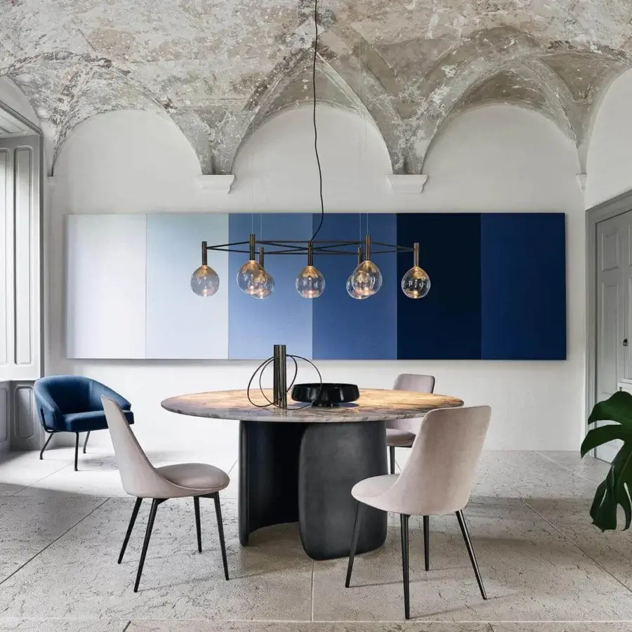 Exclusive Bonaldo Mellow table with a ceramic top in beige, gray and brown shades and dark matte finish polyurethane base