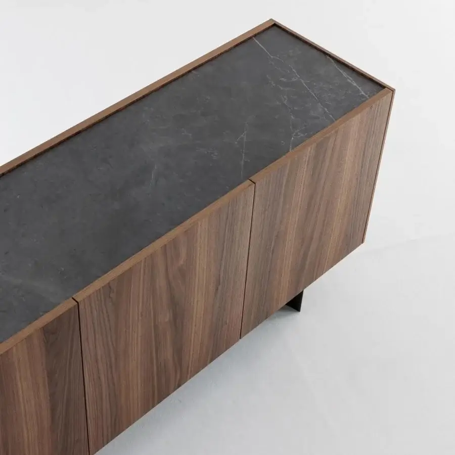 Superior Bonaldo Outline sideboard built in canaletto walnut with a dark gray marbled ceramic inset and low feet
