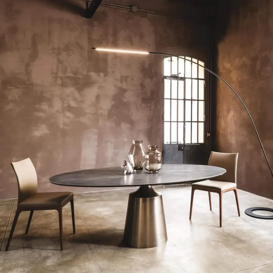 Exceptional Cattelan Italia Yoda table crafted in Ardesia ceramic with a matte finish and satin titanium steel base