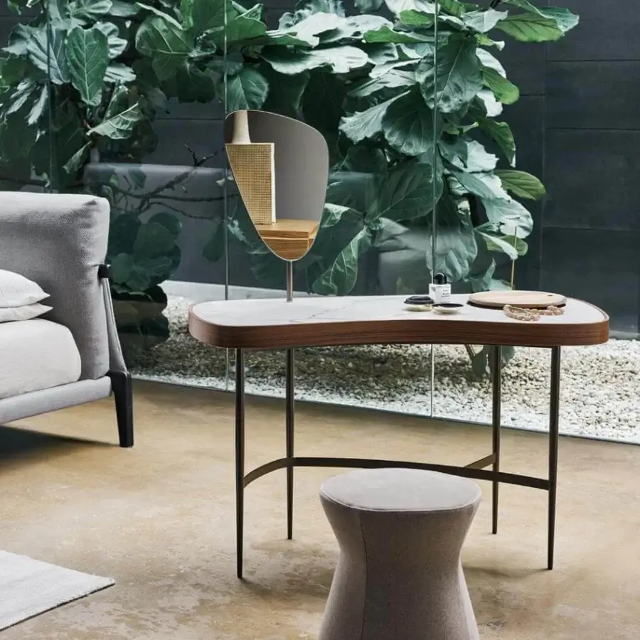 Exceptional Bonaldo Venus vanity with a metal structure and ceramic top within a natural wood frame