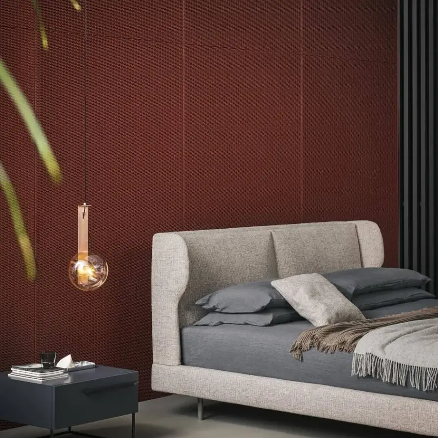 Distinguished Bonaldo River bed with a woven light gray textile upholstery and slender metal feet