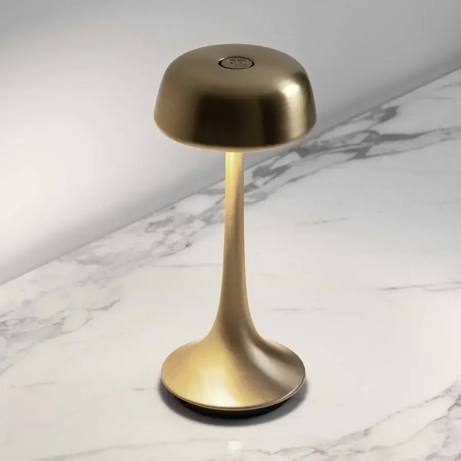 Distinguished Rugiano Wanda table lamp crafted in metallic structure with glossy brassy gold finish and touch-sensitive dimming