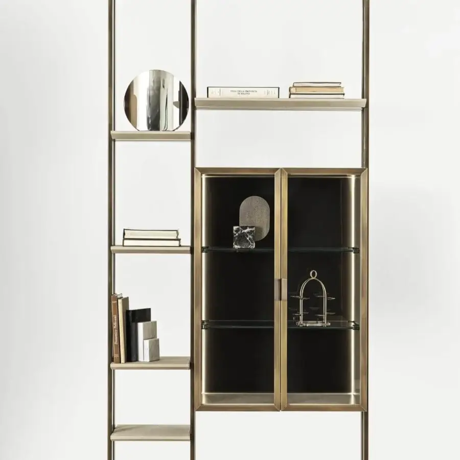 Exceptional Rugiano Frame bookcase with a bronze metallic structure and refined marble shelves crafted in Italy