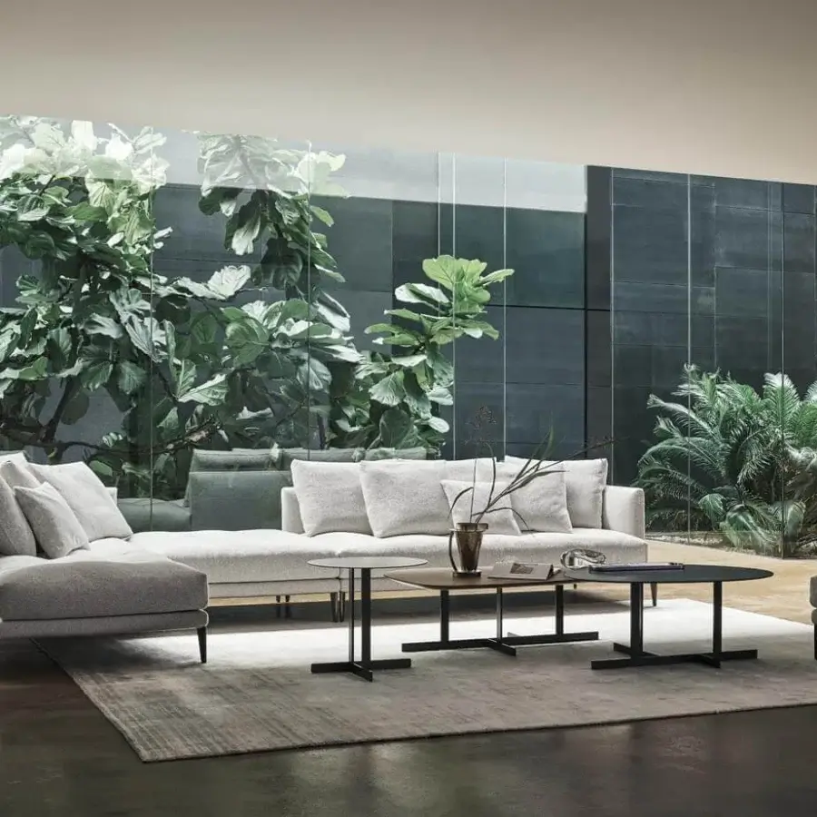 Superior Bonaldo Soft Island sectional with light gray textile upholstery, matte finish and deep tufting for exceptional comfort