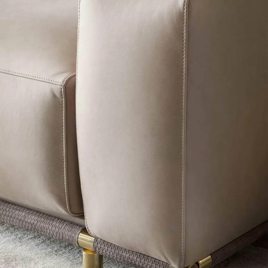 Exceptional Rugiano Boheme sectional with a metal base, light beige textile upholstery and matte finish