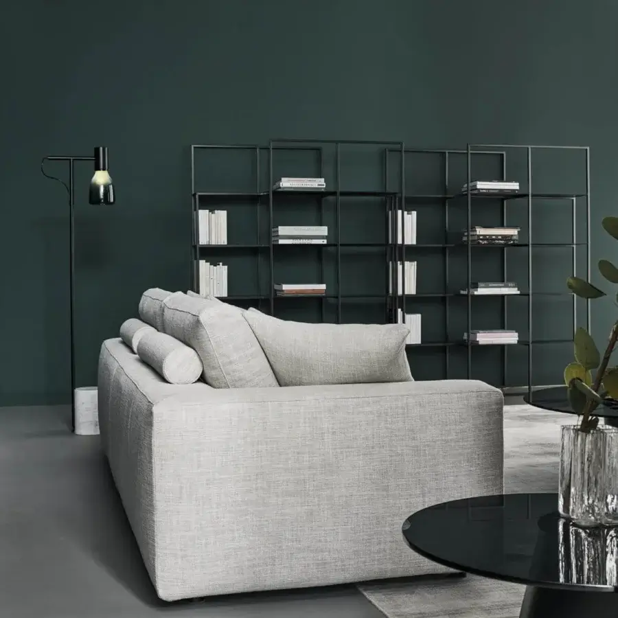 Elegant Bonaldo Superhiro sofa with light gray textile upholstery and matte finish metal feet