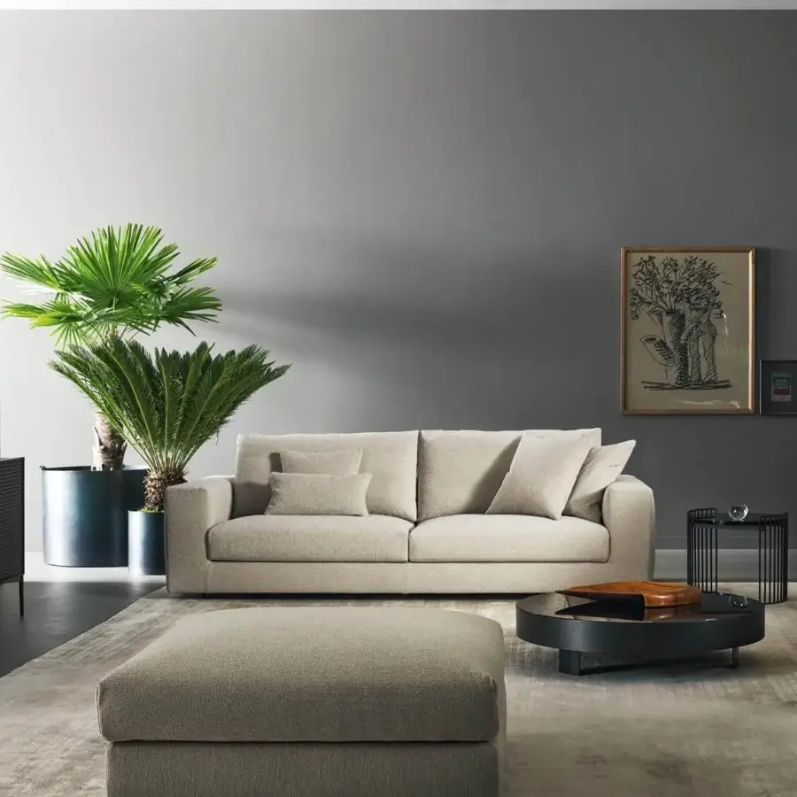 Superior Bonaldo Superhiro sofa with textured light beige fabric upholstery and matte painted metal feet
