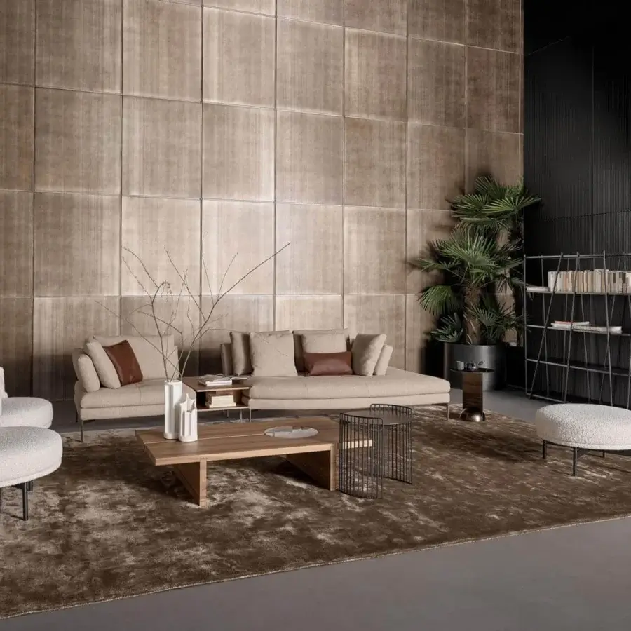 Sophisticated Bonaldo Aliante sectional with light beige textile upholstery and matte painted metal feet