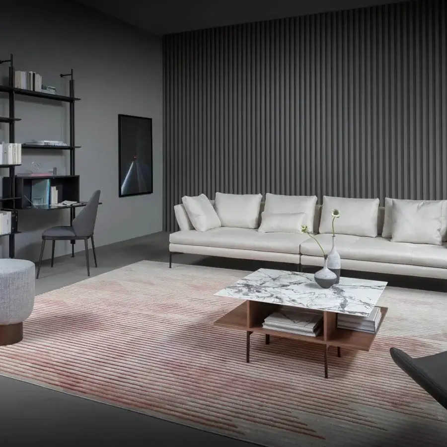 Superior Bonaldo Aliante sofa with removable light beige fabric upholstery and slender matt painted metal supports
