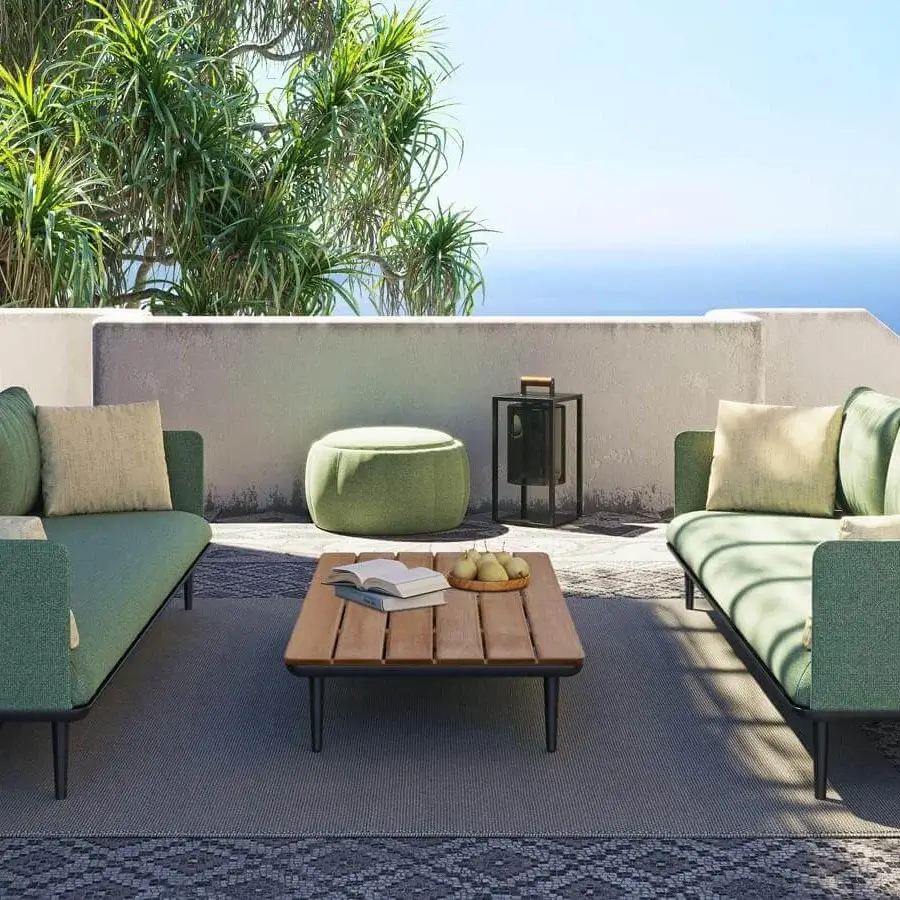 Superior Royal Botania Styletto lounge sofa upholstered in textured matte green fabric with black coated aluminum legs