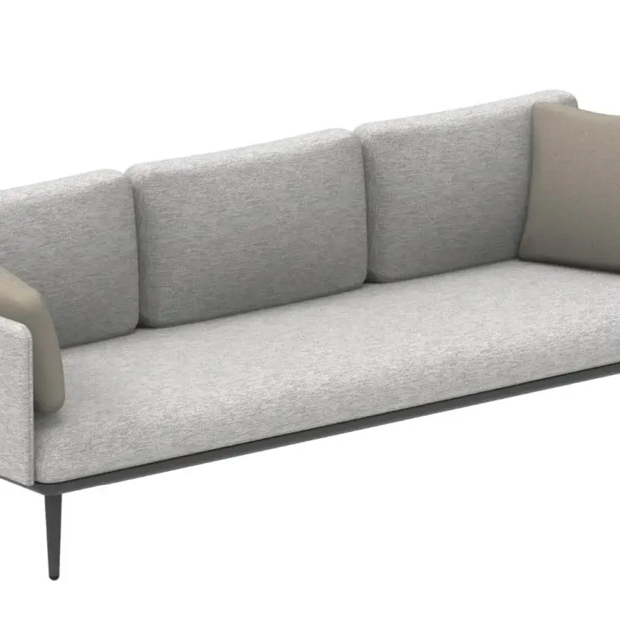 Superior Royal Botania Styletto lounge sofa with heathered light gray textile and dark aluminum legs