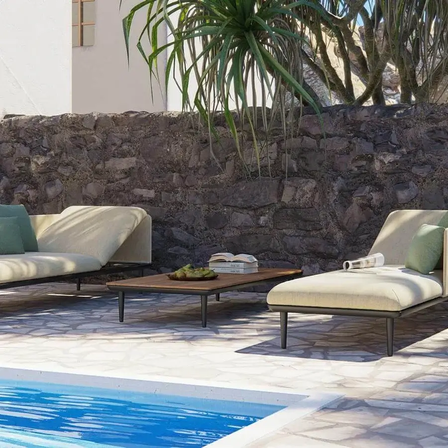Elegant Royal Botania Styletto lounge lounger with light beige upholstery and striking green cushion backrest in a matte finish